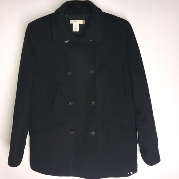 J. Crew Double Breasted Black Wool Blend Peacoat - Picture 8 of 8
